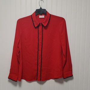 ROCKABILLY RETRO RED BUTTON UP BLOUSE BLACK TRIM